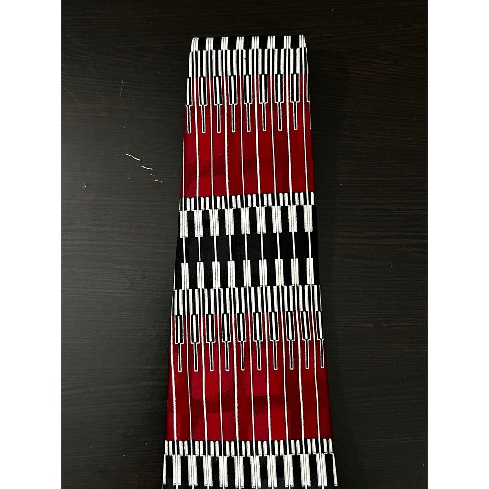 Ferracci Mens Silk Tie Red Black Silver Geometric Piano Key Music Theme USA Made - Picture 3 of 7